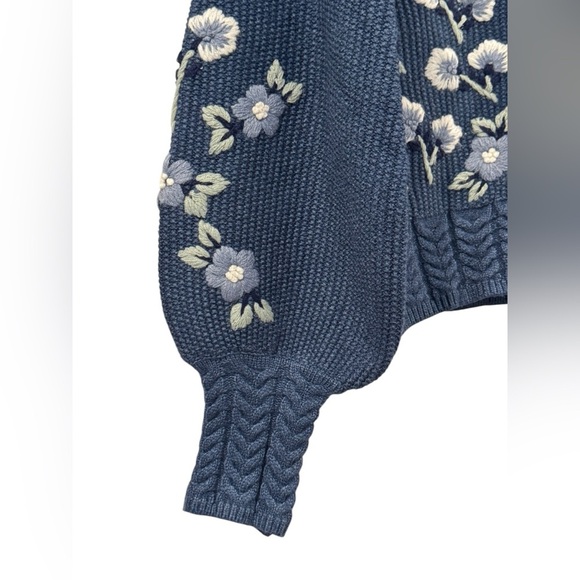 Women’s Allison New York Blue Floral Knit Button Up Cardigan: Size Small - Picture 3 of 9